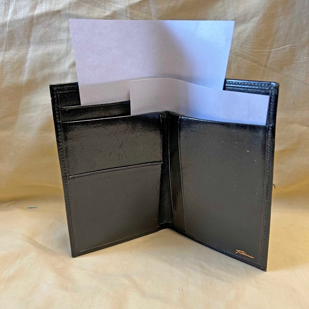 MONEY & CREDIT CARD HOLDER, CALF LEATHER BY TILENE, BLACK, MADE IN CANADA, 4 x 5